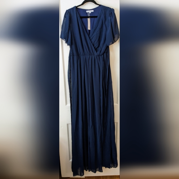 Baltic Born Dresses & Skirts - Navy floor length Baltic Born flutter sleeve v-neck dress